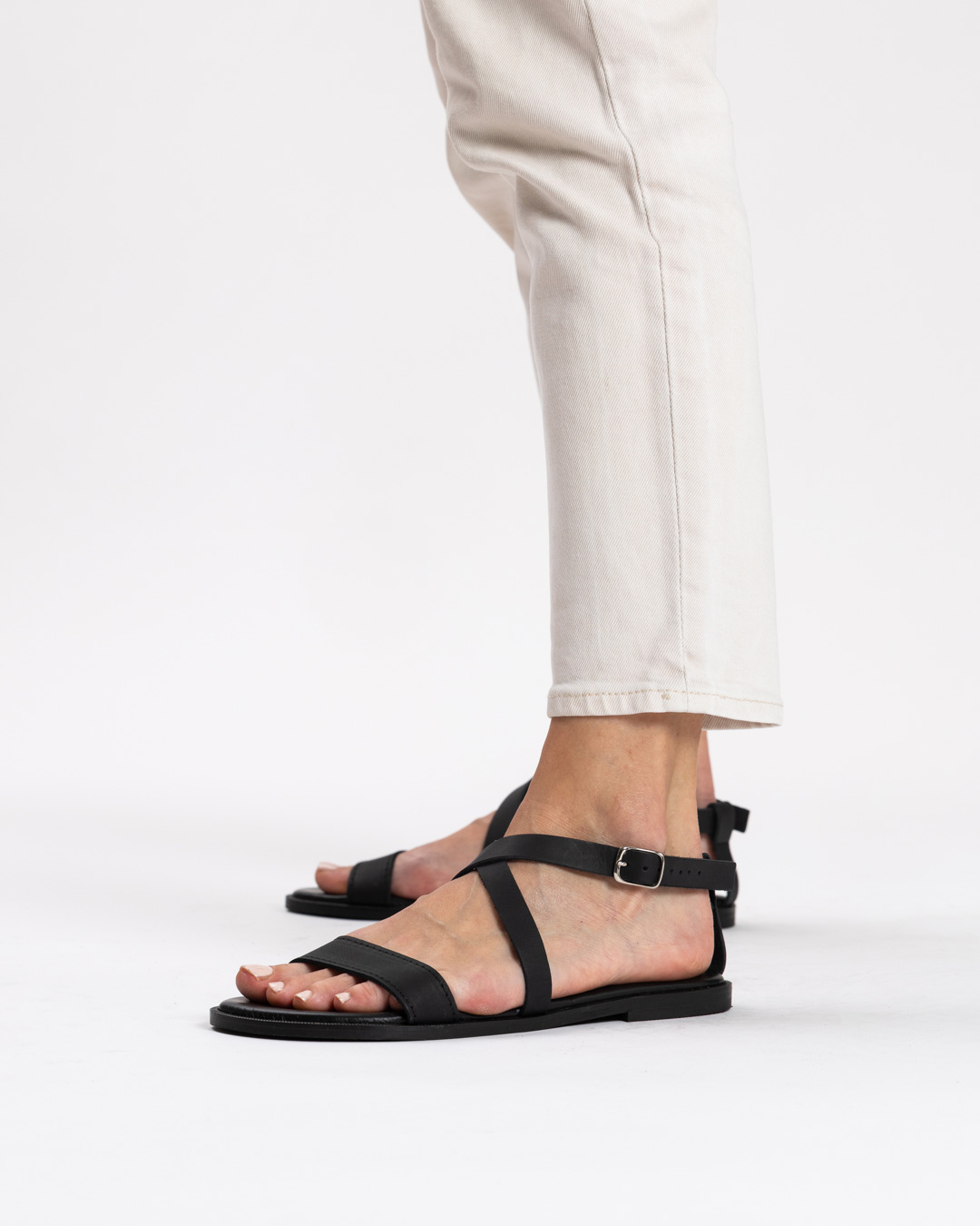 Naxos black leather sandals