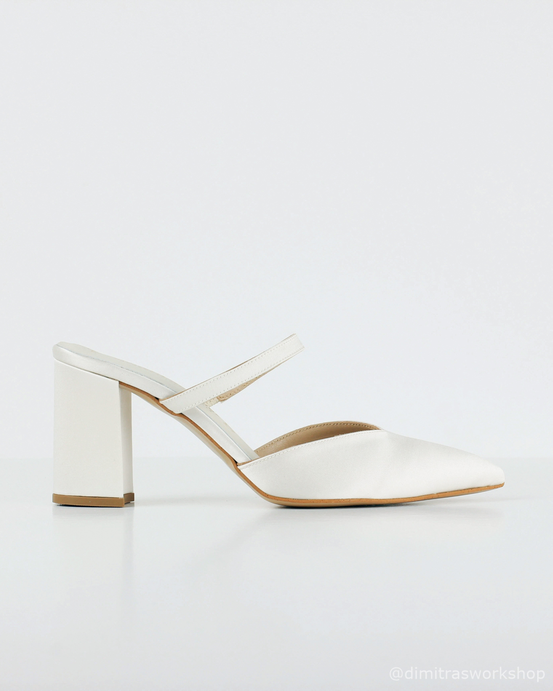 Anneliese – Νυφικό Ιβουάρ Σατέν Mule με Σταθερό Χοντρό Τακούνι & Λεπτή Μπαρέτα