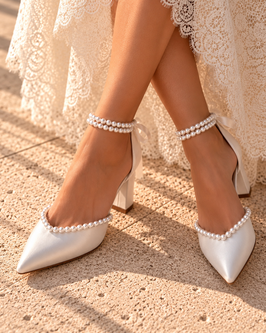 Eva Leather Pumps with Pearls