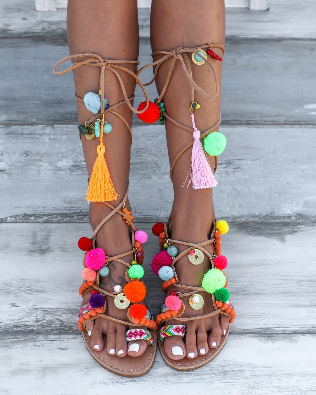 Pom pom gladiator sandals cheap