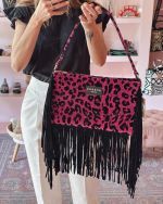 Leopard velvet magenta crossbody bag