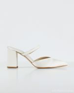 Anneliese – Νυφικό Ιβουάρ Σατέν Mule με Σταθερό Χοντρό Τακούνι & Λεπτή Μπαρέτα