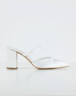 Anneliese – Νυφικό Λευκό Σατέν Mule με Σταθερό Χοντρό Τακούνι & Λεπτή Μπαρέτα
