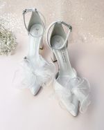 Λευκή Νυφική Γόβα Aura, Δερμάτινη, Μυτερή με λουράκι