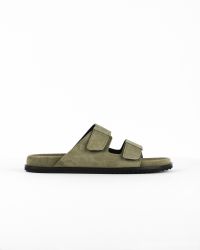 Φωτογραφία από Ithaki Khaki | Handmade Suede Leather Flat Sandals in Khaki Green