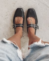 Φωτογραφία από Mia black leather ballerinas Mary Jane shoes
