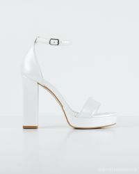 Φωτογραφία από Camille – Λευκό Δερμάτινο Νυφικό Πέδιλο με Χοντρό τακούνι 11 εκ. & Φιάπα