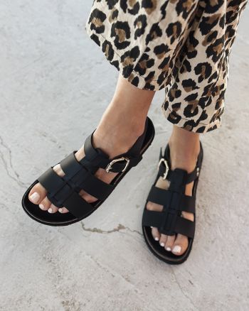 Agistri black leather sandals
