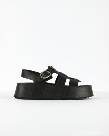 Wander – Black Comfort Leather Sandals with Buckle & Platform Sole