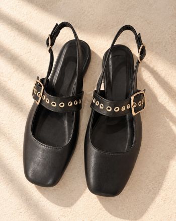 Mia black leather ballerinas Mary Jane shoes