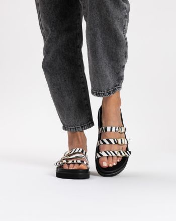 Alina Ζέβρα Λευκή δερμάτινα σανδάλια