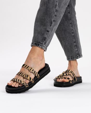 Alina Ζέβρα Καφέ δερμάτινα σανδάλια