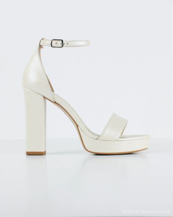 Camille – Ιβουάρ Δερμάτινο Νυφικό Πέδιλο με Χοντρό τακούνι 11 εκ. & Φιάπα