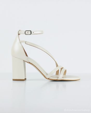 Diana – Ivory Leather Bridal Sandals with a Stable Block Heel and Multiple Straps