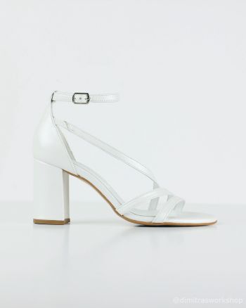 Diana – White Leather Bridal Sandals with a Stable Block Heel and Multiple Straps