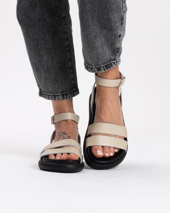  Urban Pulse Μπεζ δερμάτινα σανδάλια