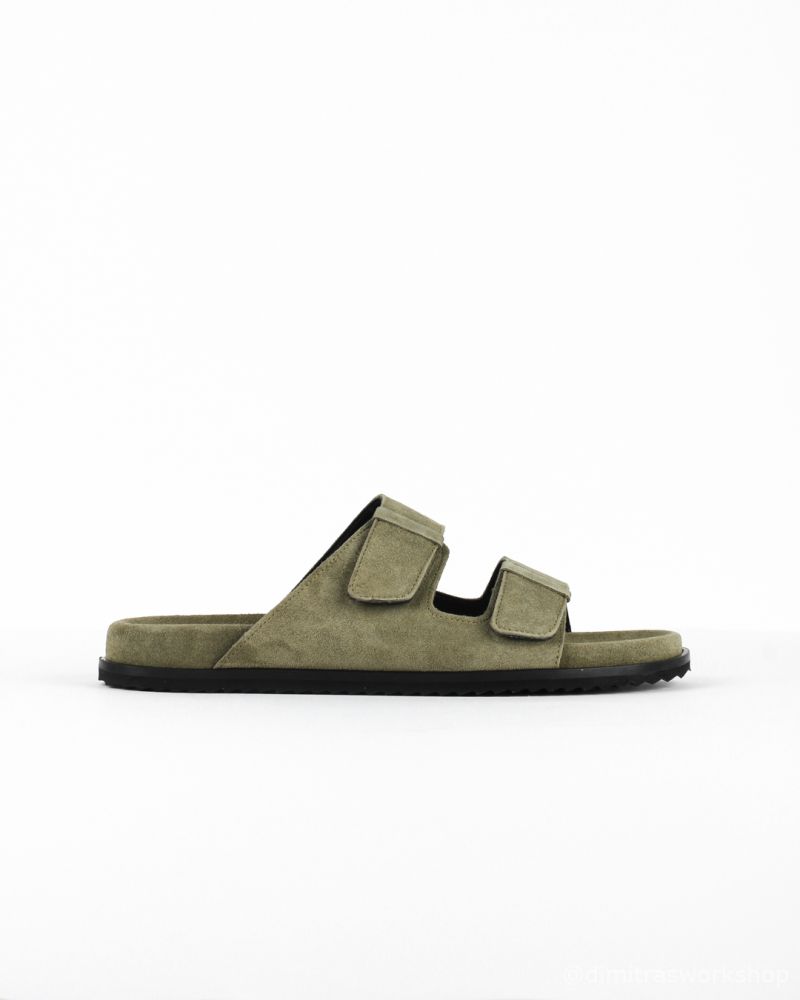 Ithaki Khaki | Handmade Suede Leather Flat Sandals in Khaki Green Φωτογραφία από Ithaki Khaki | Handmade Suede Leather Flat Sandals in Khaki Green